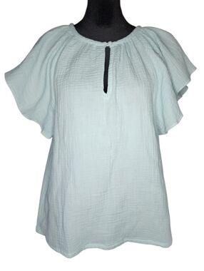 NWT Roan + Ryan Elliot Gauze Split Neck Flutter Sleeve Blouse, Womens Small